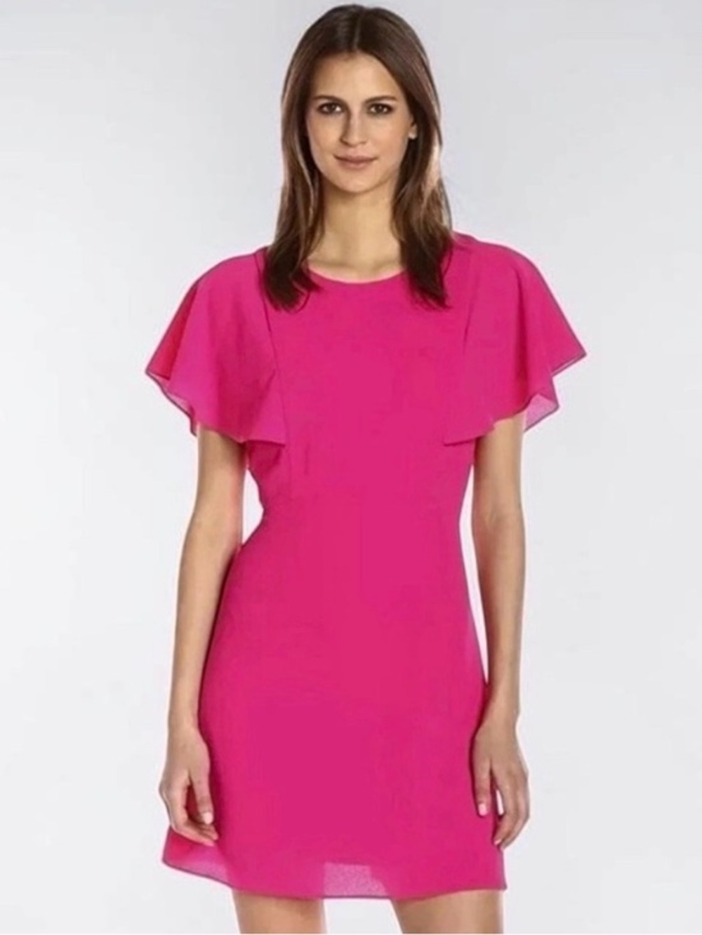 Kensie Crepe Flutter Sleeve Hot Pink Barbie Fit & Flare A-Line Mini-Dress Size S